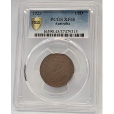 AUSTRALIA 1923 . HALF 1/2  PENNY . PCGS XF45